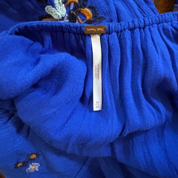 Free People Embroidered Blue Long Sleeve Mini Dress Bohemian Festival Size M - Picture 12 of 12